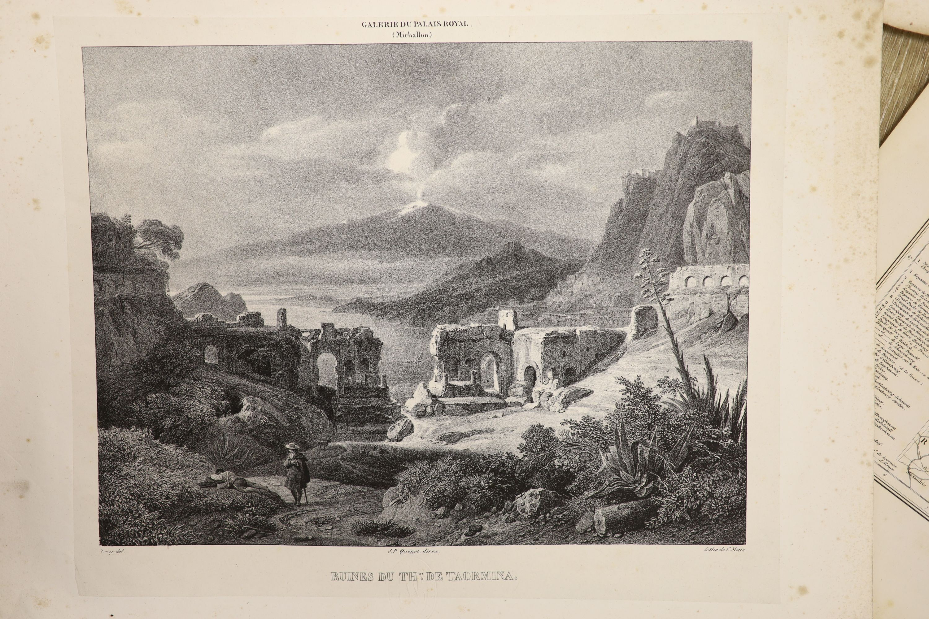 A group of assorted 19th century engravings, including topography and maps, largest 47 x 36cm, unframed
